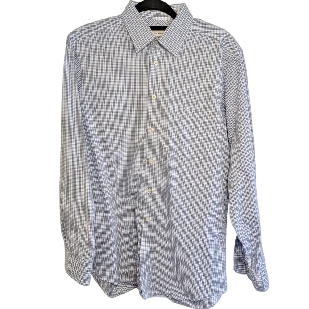 Joseph abboud mens large blue plaid slim fit dress shirt size 16 34/35